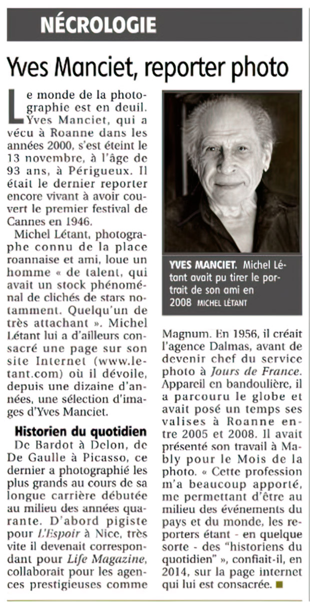 Nécrologie Yves Manciet - Le Pays Roannais