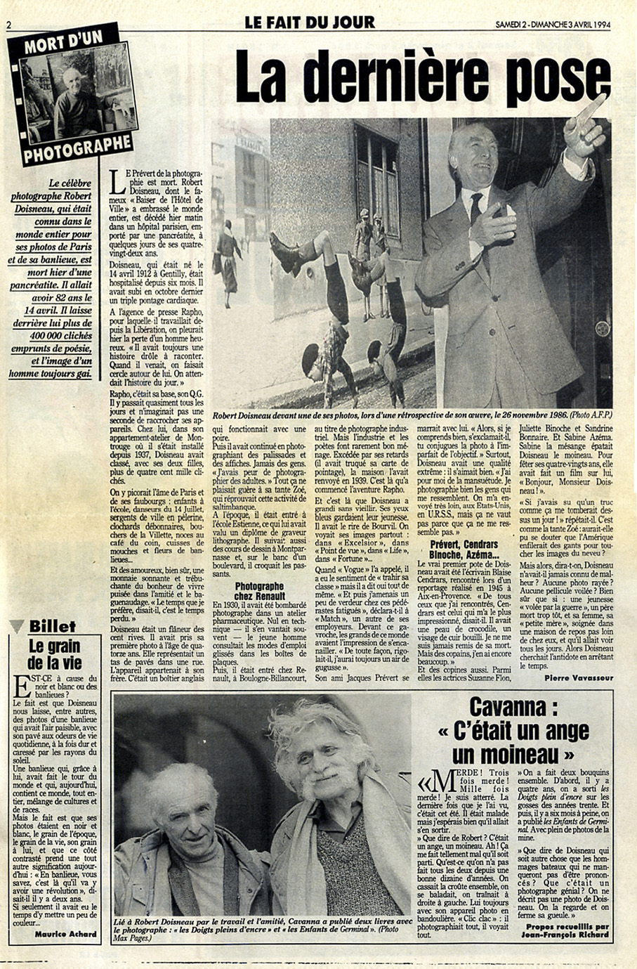 Aujourd'hui-Le Parisien du 2 avril 1994